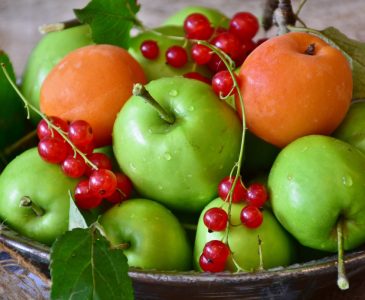 Green Apples, Apricots, and Red Currants in a Bowl
